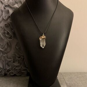 Clear Quartz Pendant Necklace Gold Tone